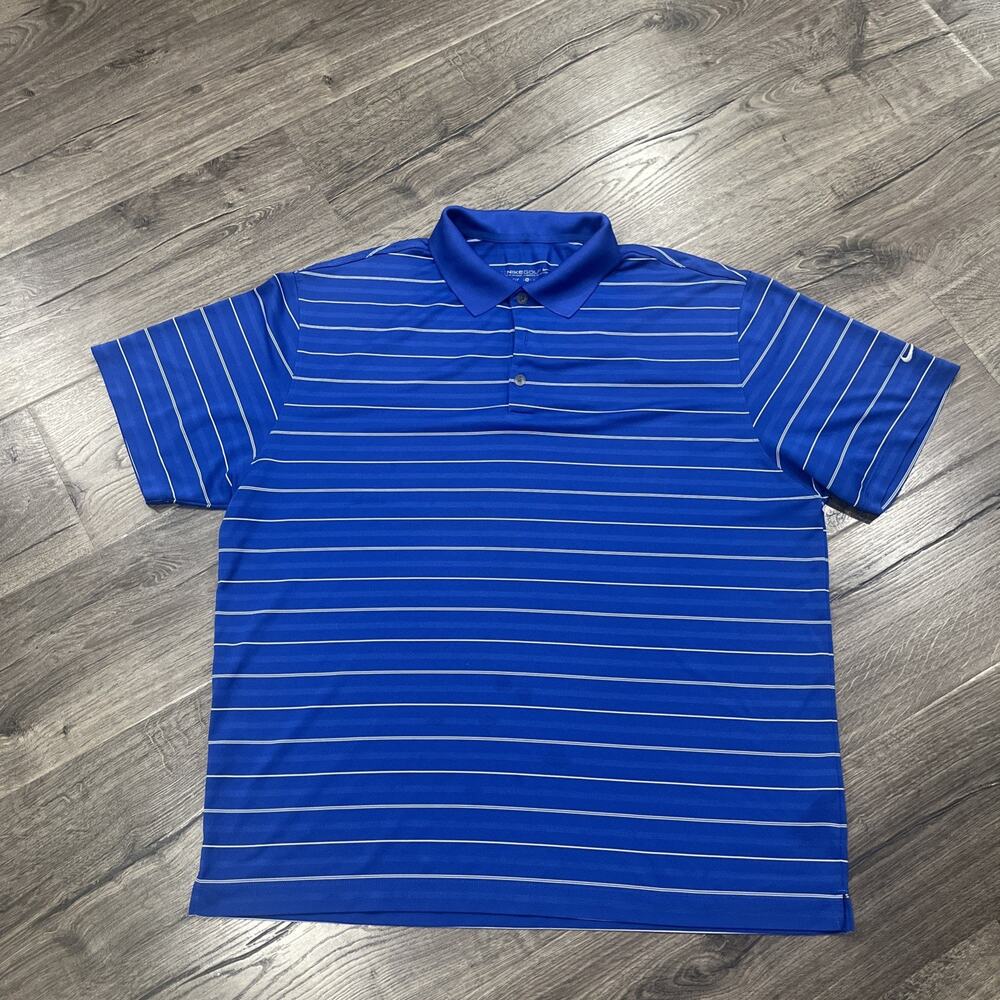 Nike Golf Polo Shirt Mens XL Blue Dri-Fit Collar 1/4 Button Short Sleeve